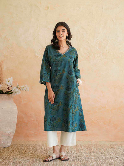 Cotton Printed Ultimate Aline Kurta For Women Green