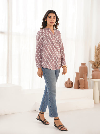 Cotton Printed Top For Women Purple