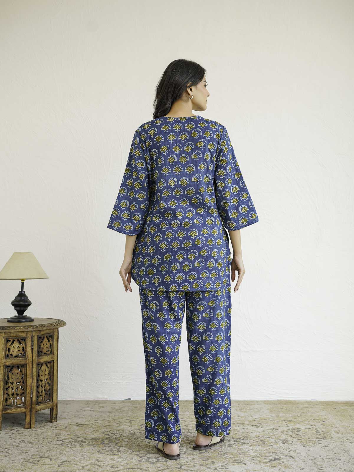 Cotton Printed Lounge Wear Coord Set Blue