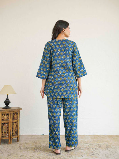 Cotton Printed Lounge Wear Coord Set Blue