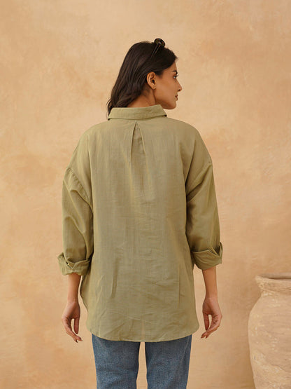 Classic Linen Shirt For Women Green