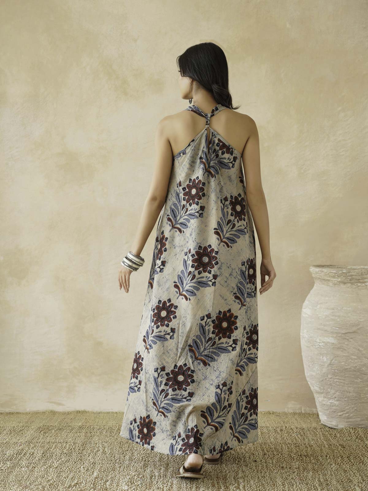 Cotton Printed Aline Moana Dress Beige