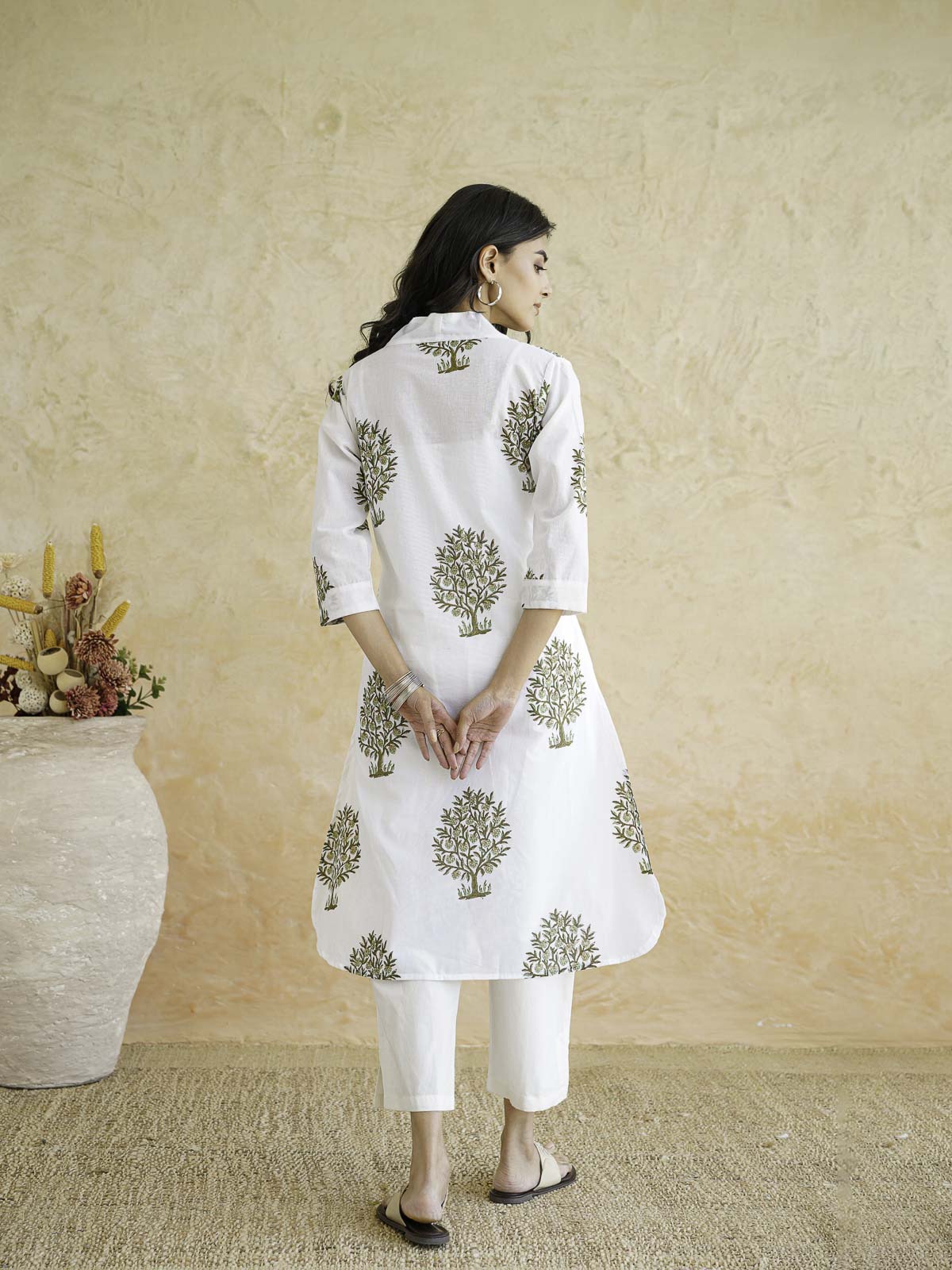 Cotton Printed Straight Kurta White