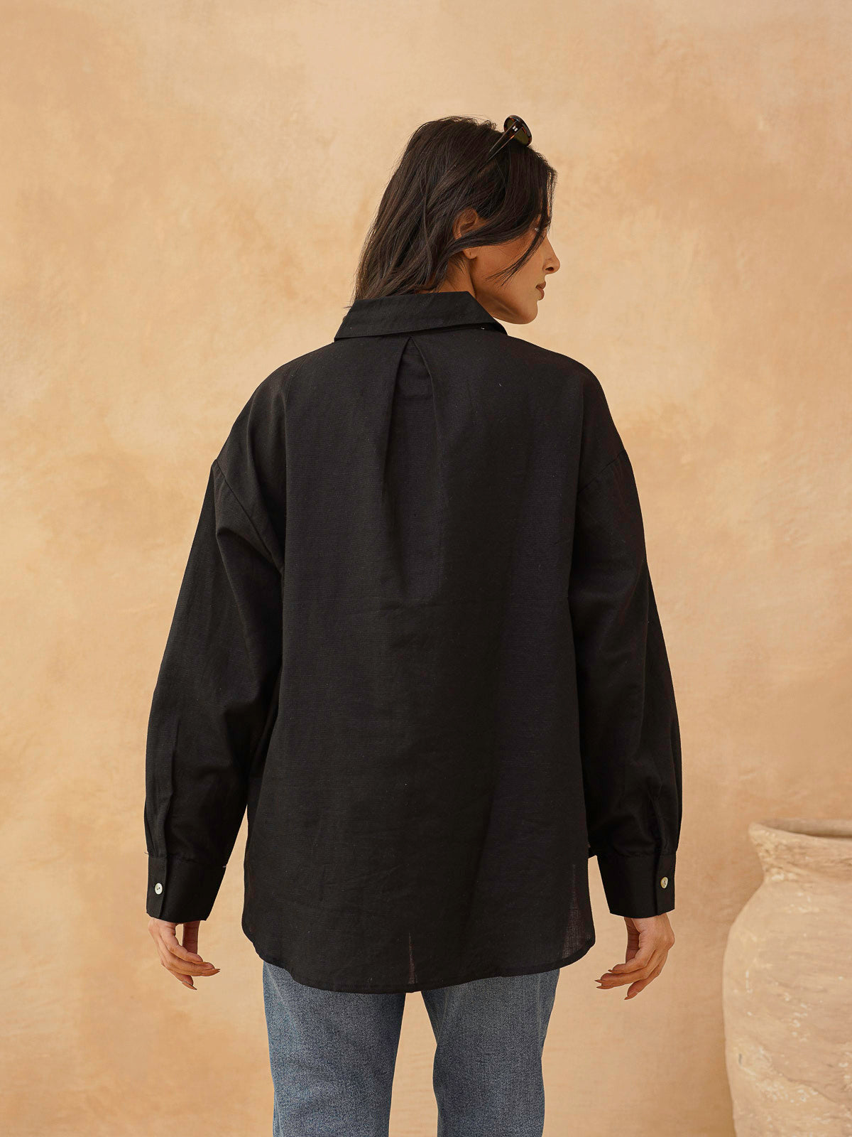 Classic Linen Shirt For Women Black