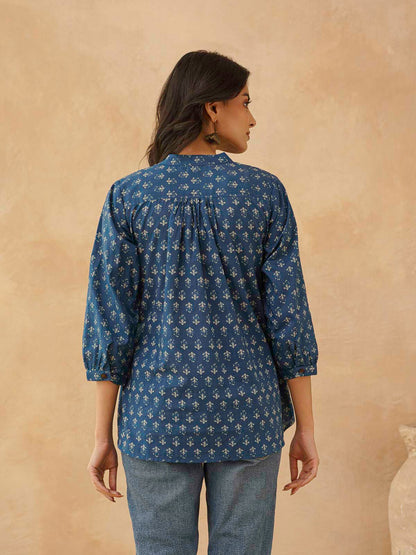 Cotton Printed Everyday Tunic Top For Women Blue Booty