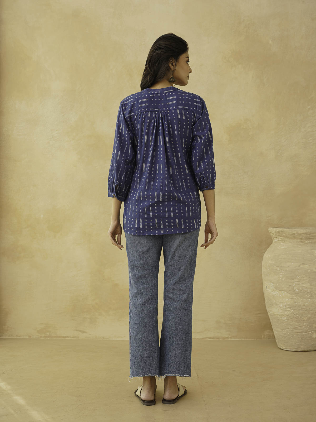 Cotton Printed Everyday Tunic Top For Women Blue Line