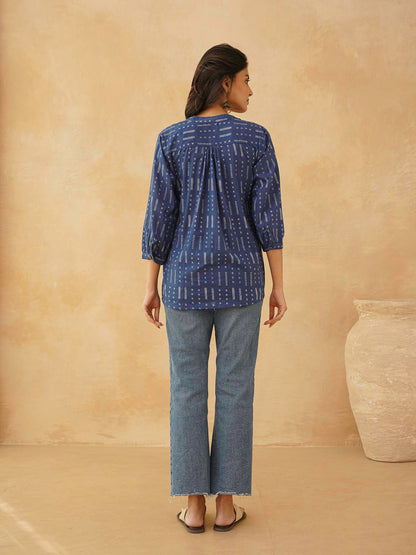 Cotton Printed Everyday Tunic Top For Women Blue Line