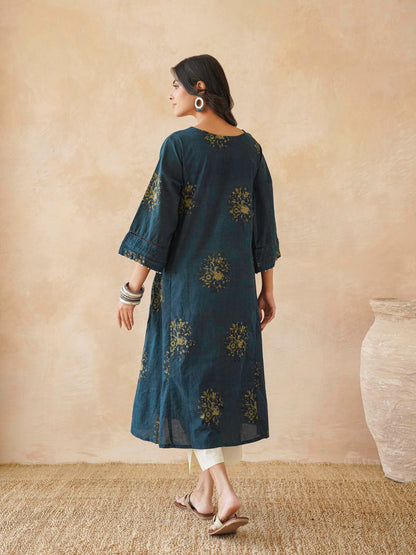 Cotton Printed Ultimate Aline Kurta For Women Indigo