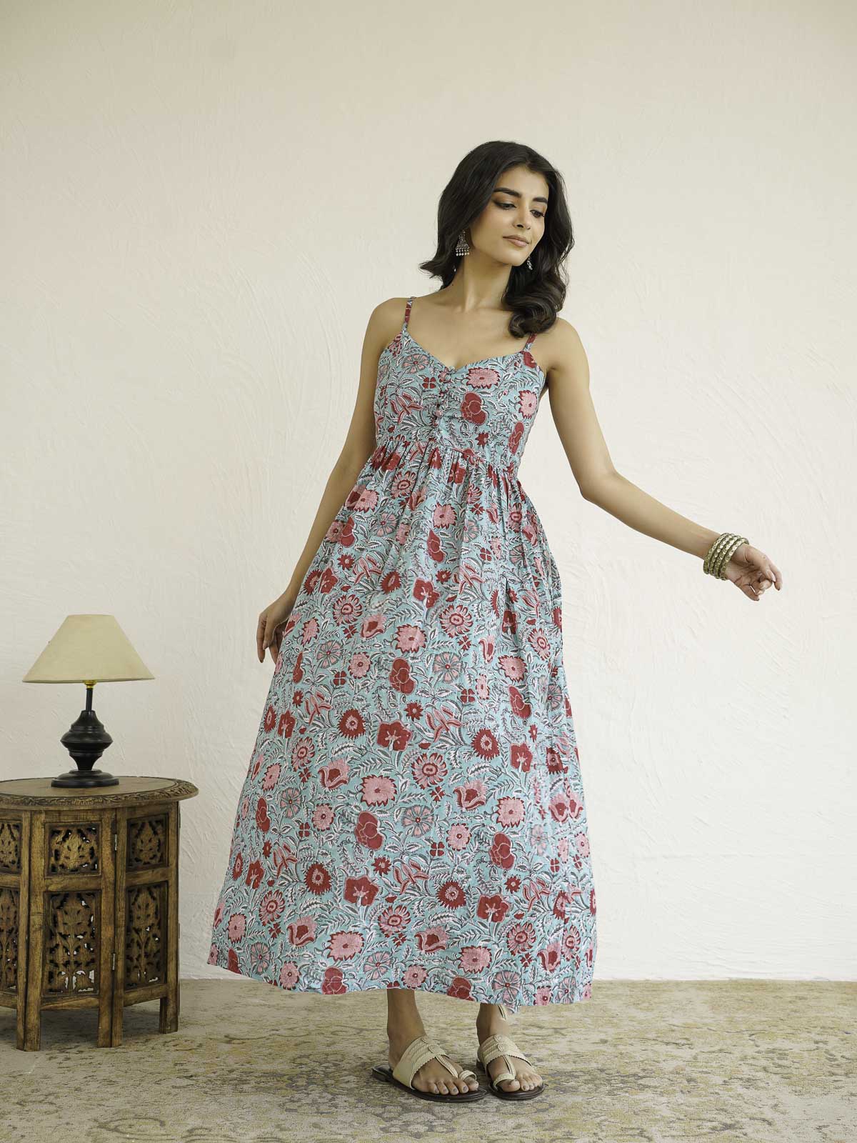 V-Neck Long Strappy Dress Light Green