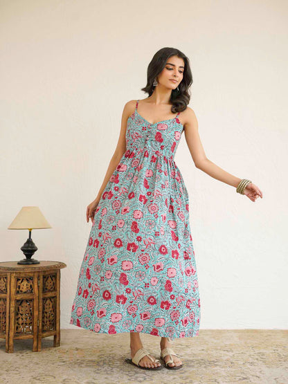 V-Neck Long Strappy Dress Light Green