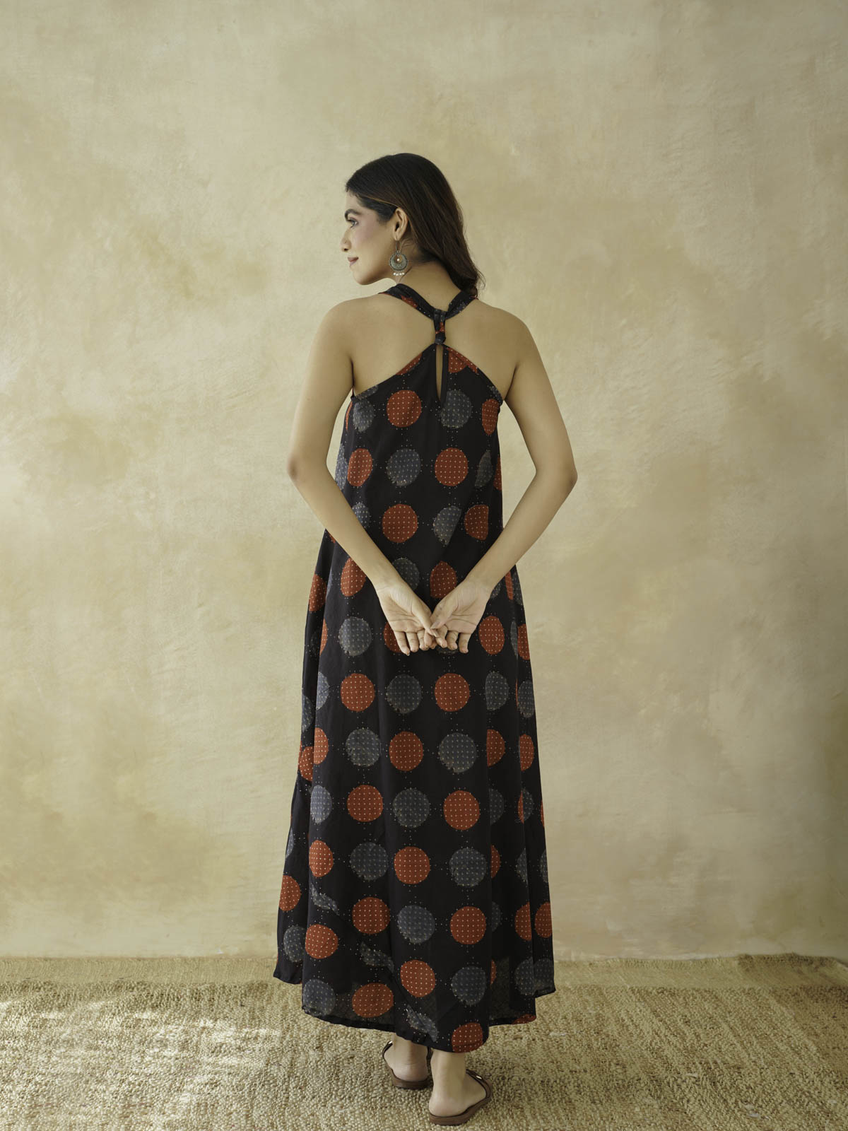 Cotton Printed Aline Moana Dress Black Polka