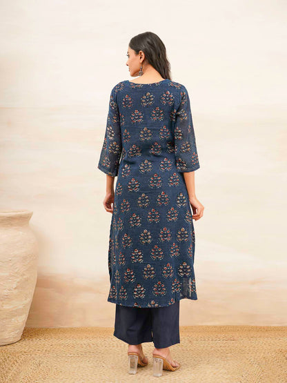 Cotton Printed Kantha Style Set For Women Indi Flower