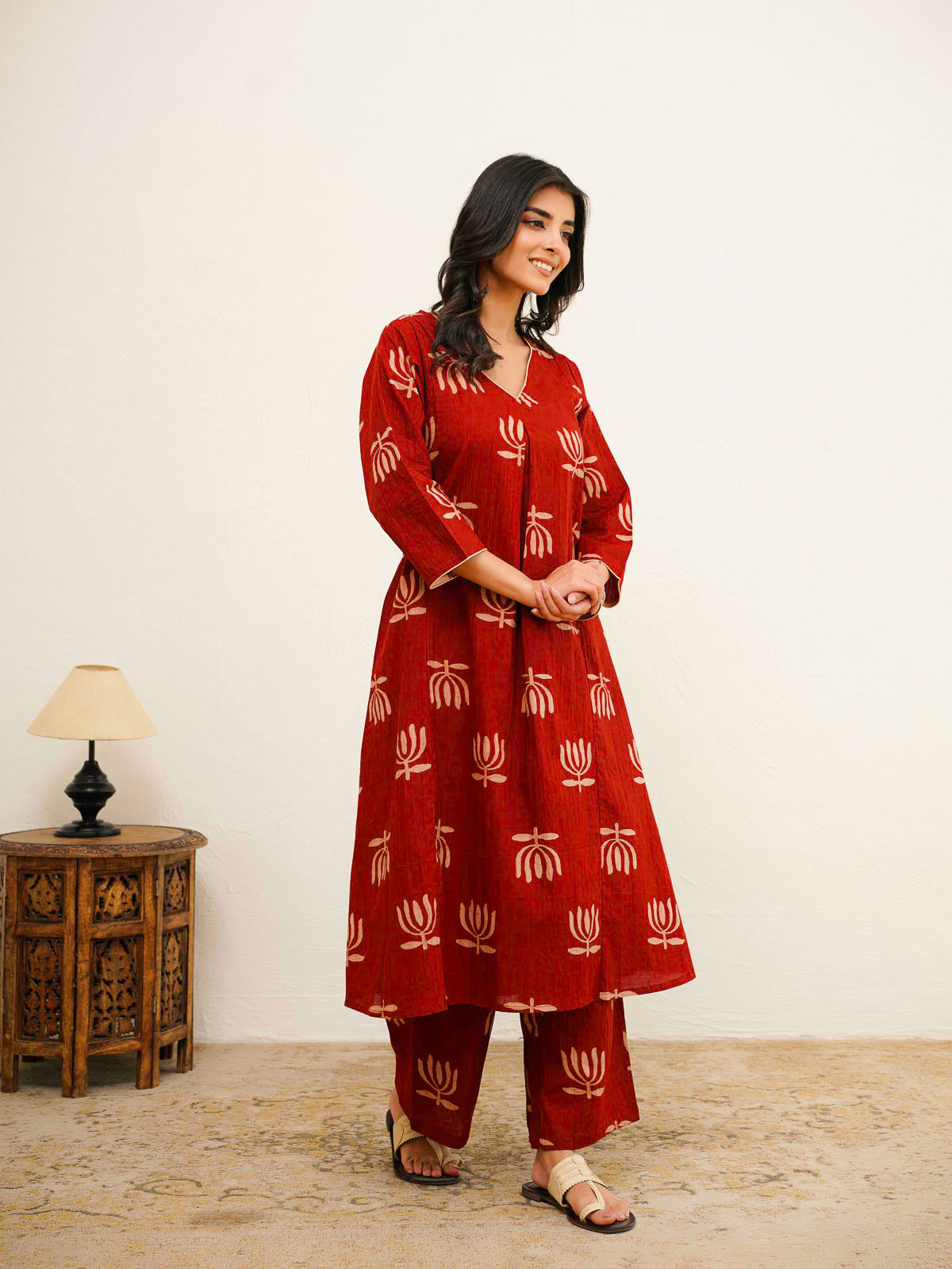 Cotton Printed Noor Aline Set For Women Red
