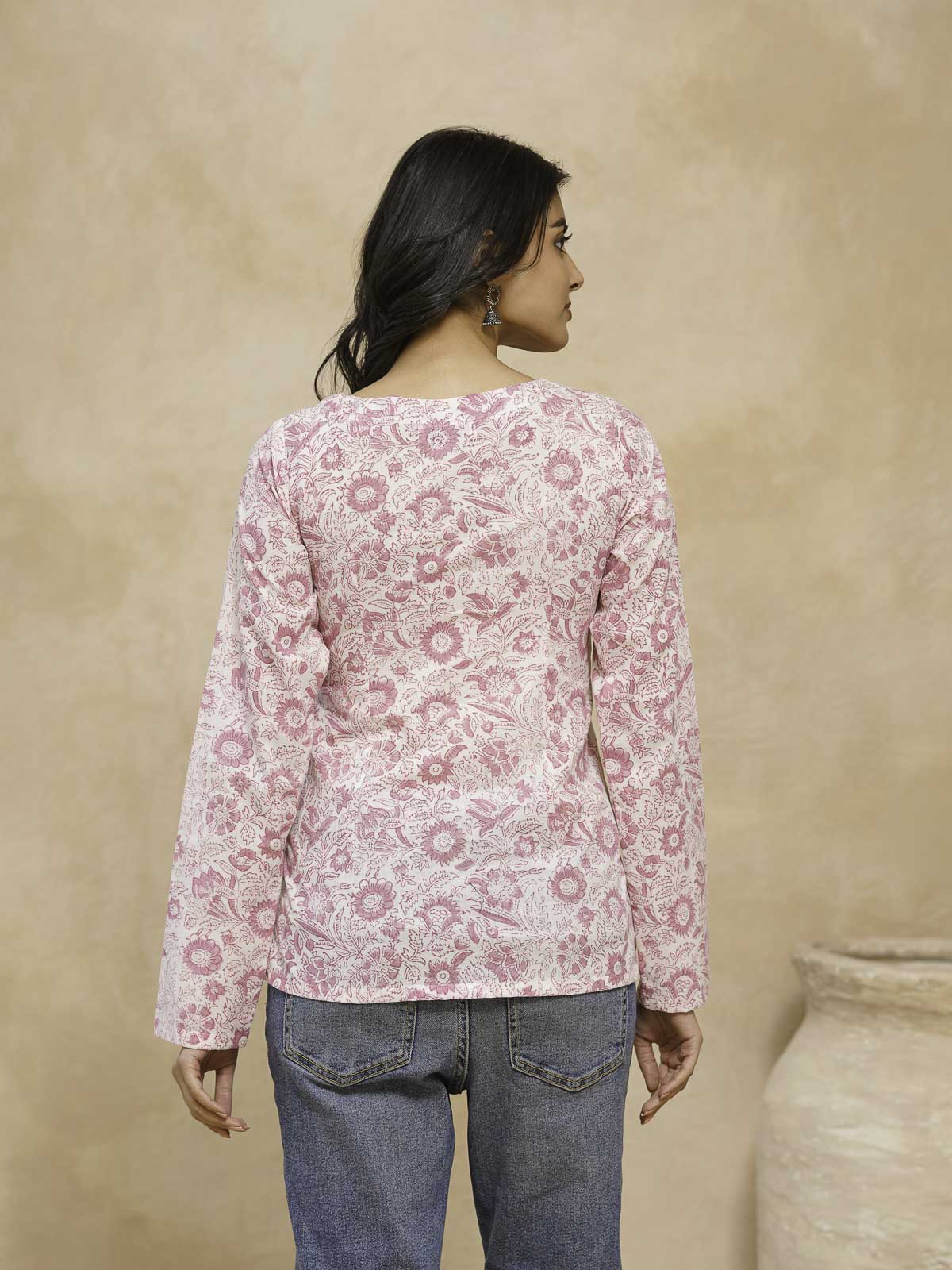 Full Sleeve Cotton Printed Classic Vee Top White