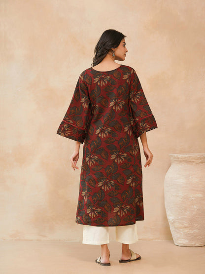 Cotton Printed Ultimate Aline Kurta For Women Red
