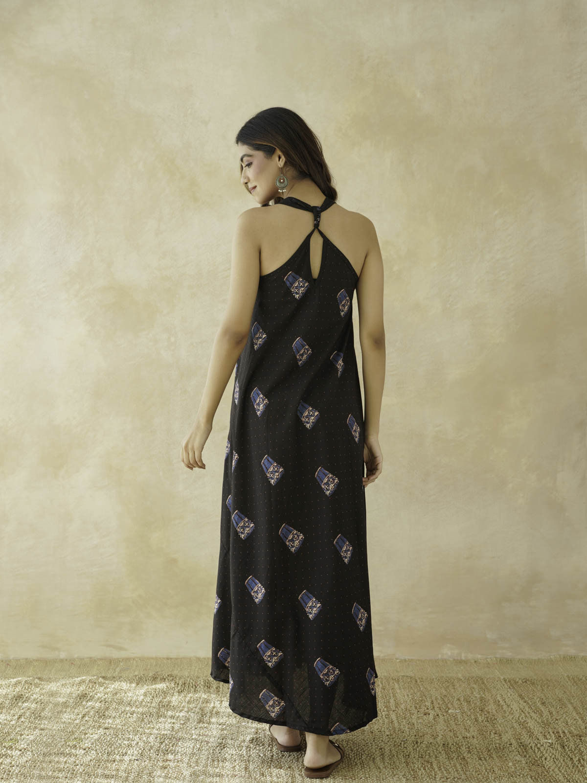 Cotton Printed Aline Moana Dress Black