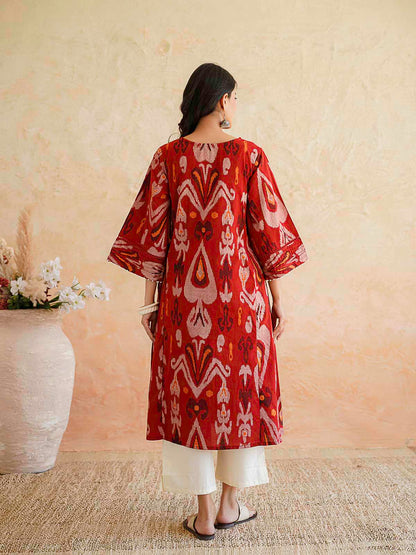 Cotton Printed Ultimate Aline Kurta For Women Cherry Red