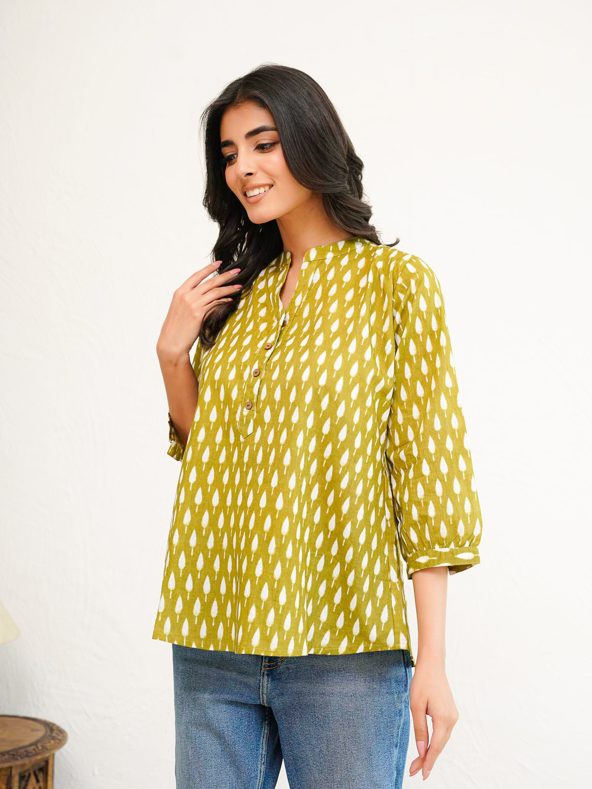 Cotton Printed Everyday Tunic Top For Women Green Booty