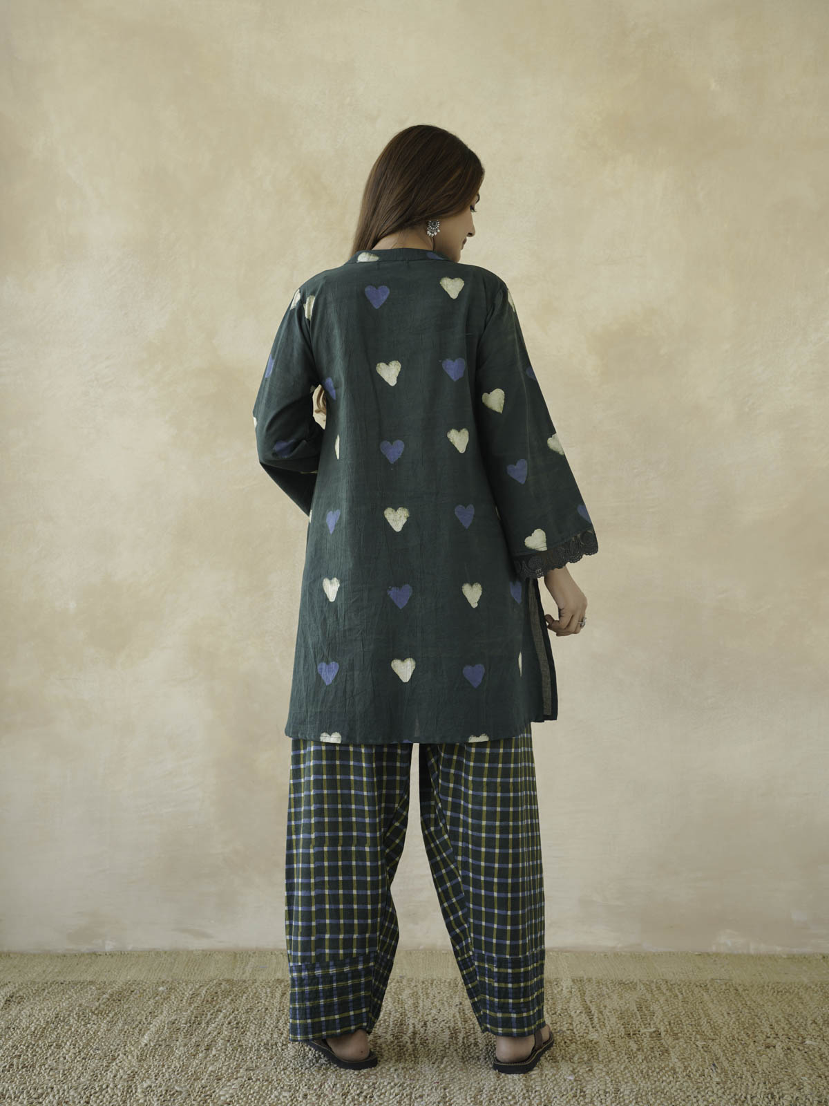 Farshi Set Relaxed Fit Kurta & Pants Set Green Heart