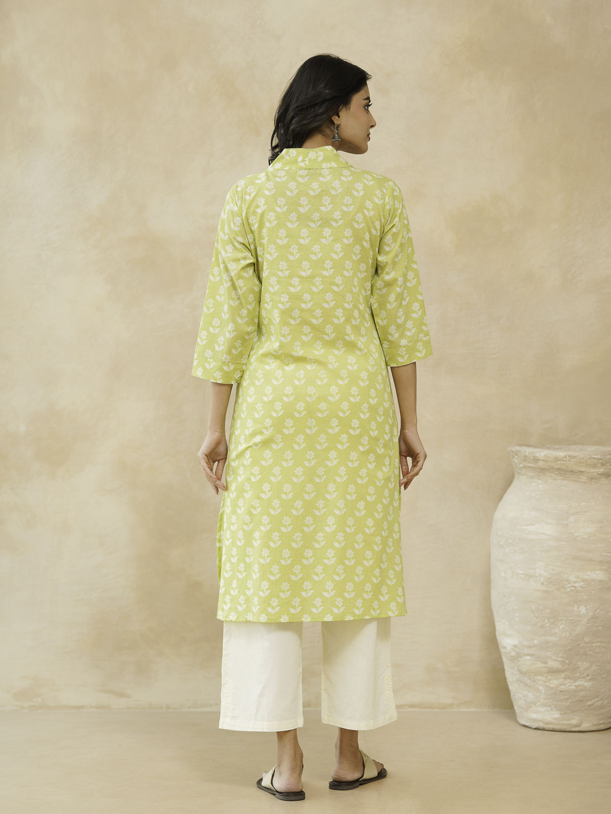 Cotton Printed Straight Kurta Yellow