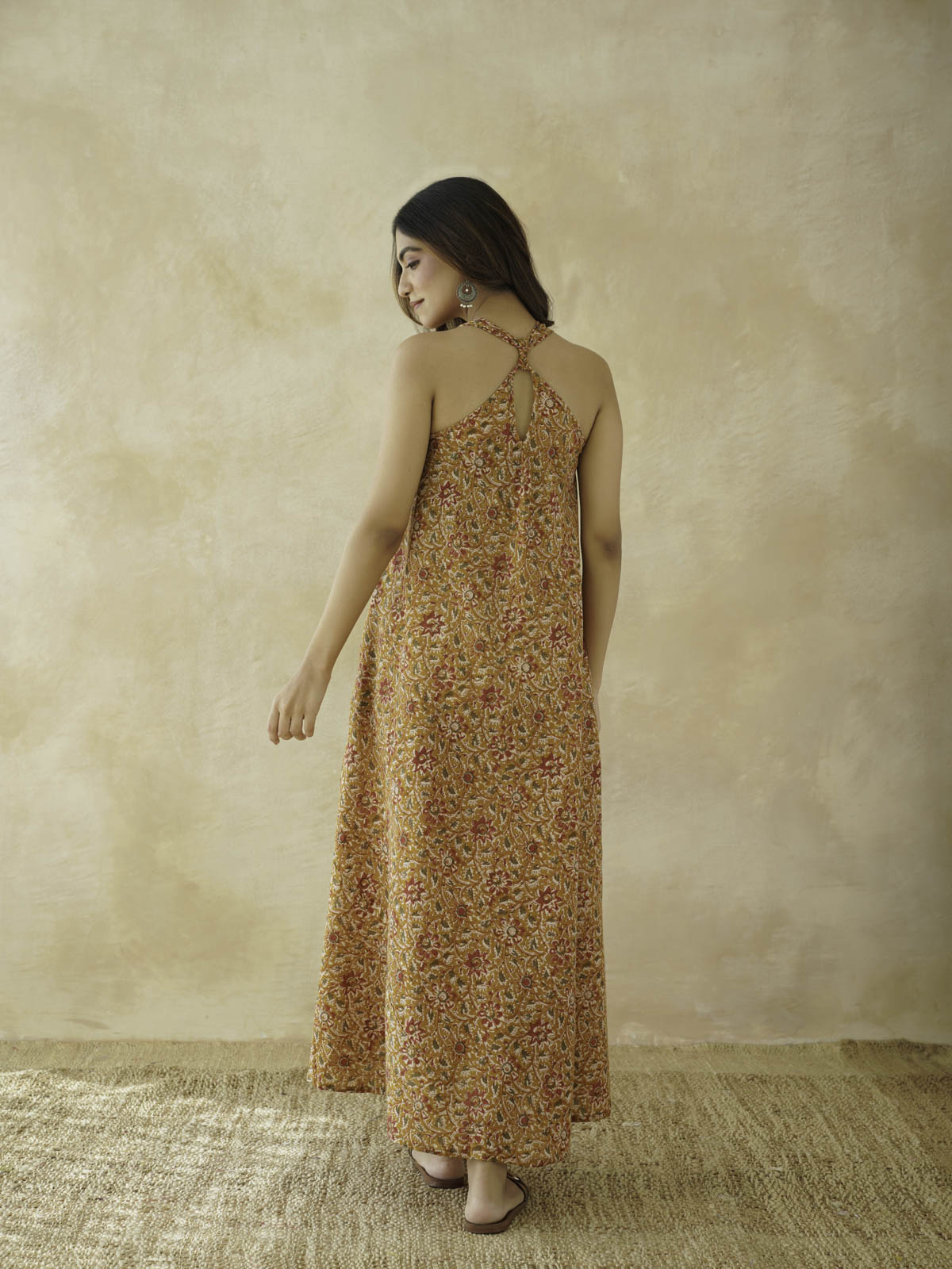 Cotton Printed Aline Moana Dress Mustard