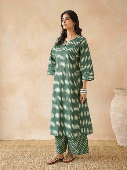 Cotton Printed Aline Gitika Set For Women Green