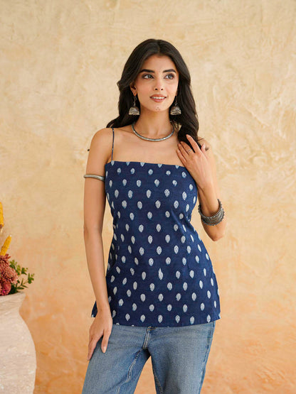 Cotton Sleeveless Strappy Top Indigo