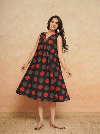 Cotton Printed Sleeveles Anjuna Dress Black