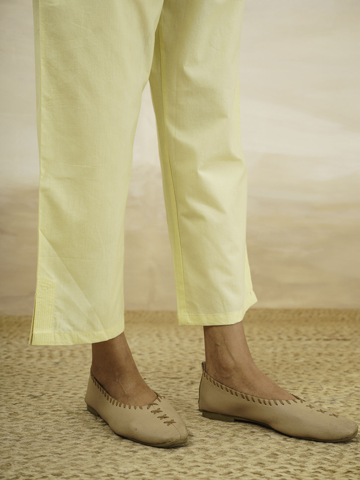 Cotton Solid Ankle Length Pants Yellow