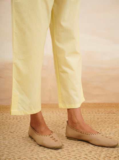 Cotton Solid Ankle Length Pants Yellow