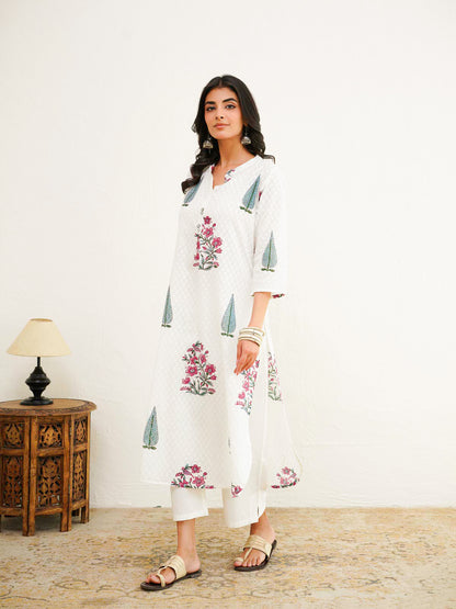 Cotton Pleat Kurta For Women White