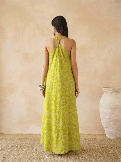 Cotton Printed Aline Moana Dress Lemon