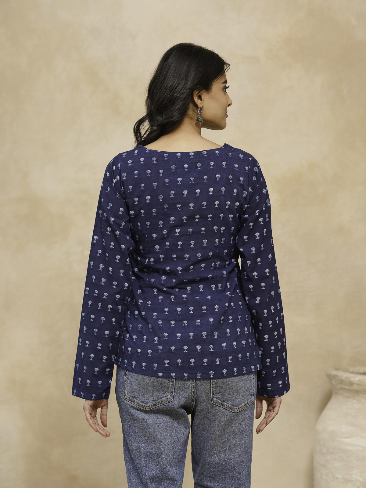 Full Sleeve Cotton Printed Classic Vee Top Blue Booty