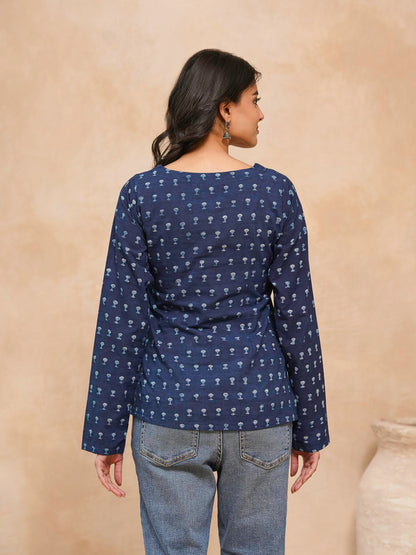 Full Sleeve Cotton Printed Classic Vee Top Blue Booty