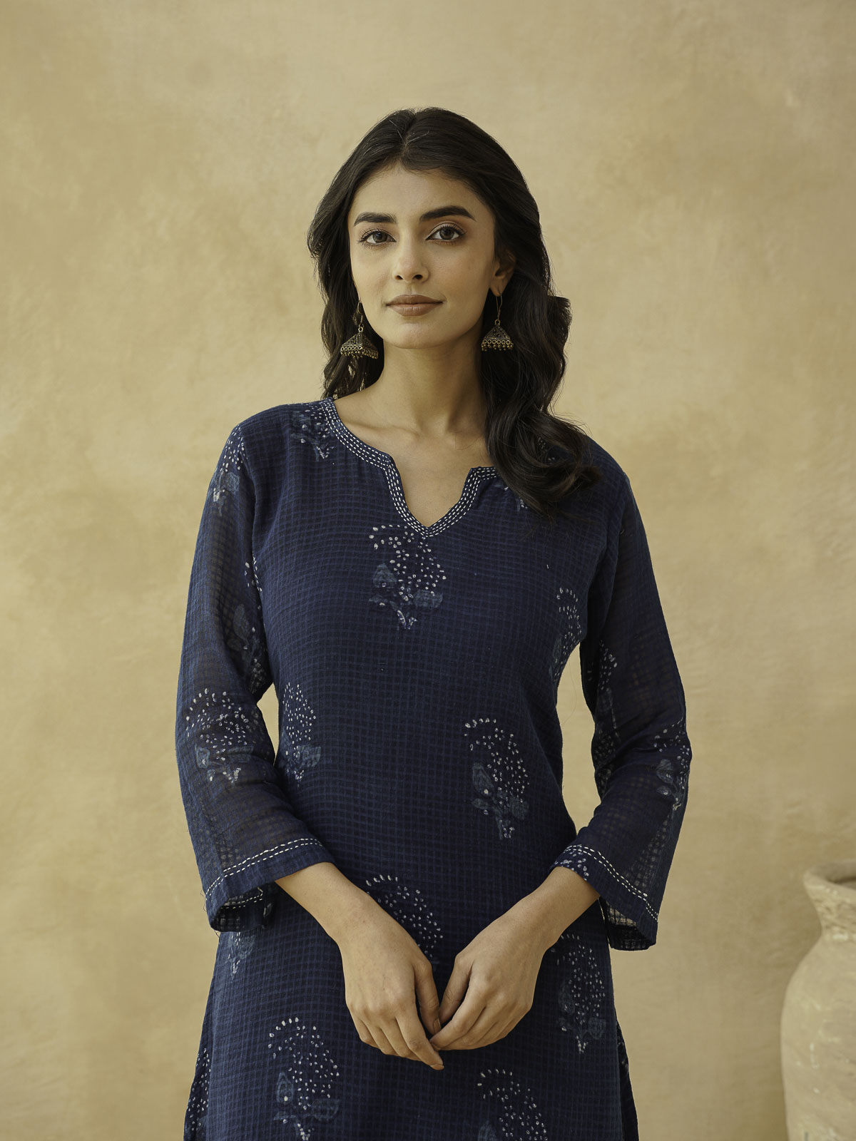 Cotton Printed Kantha Style Set For Women Indigo