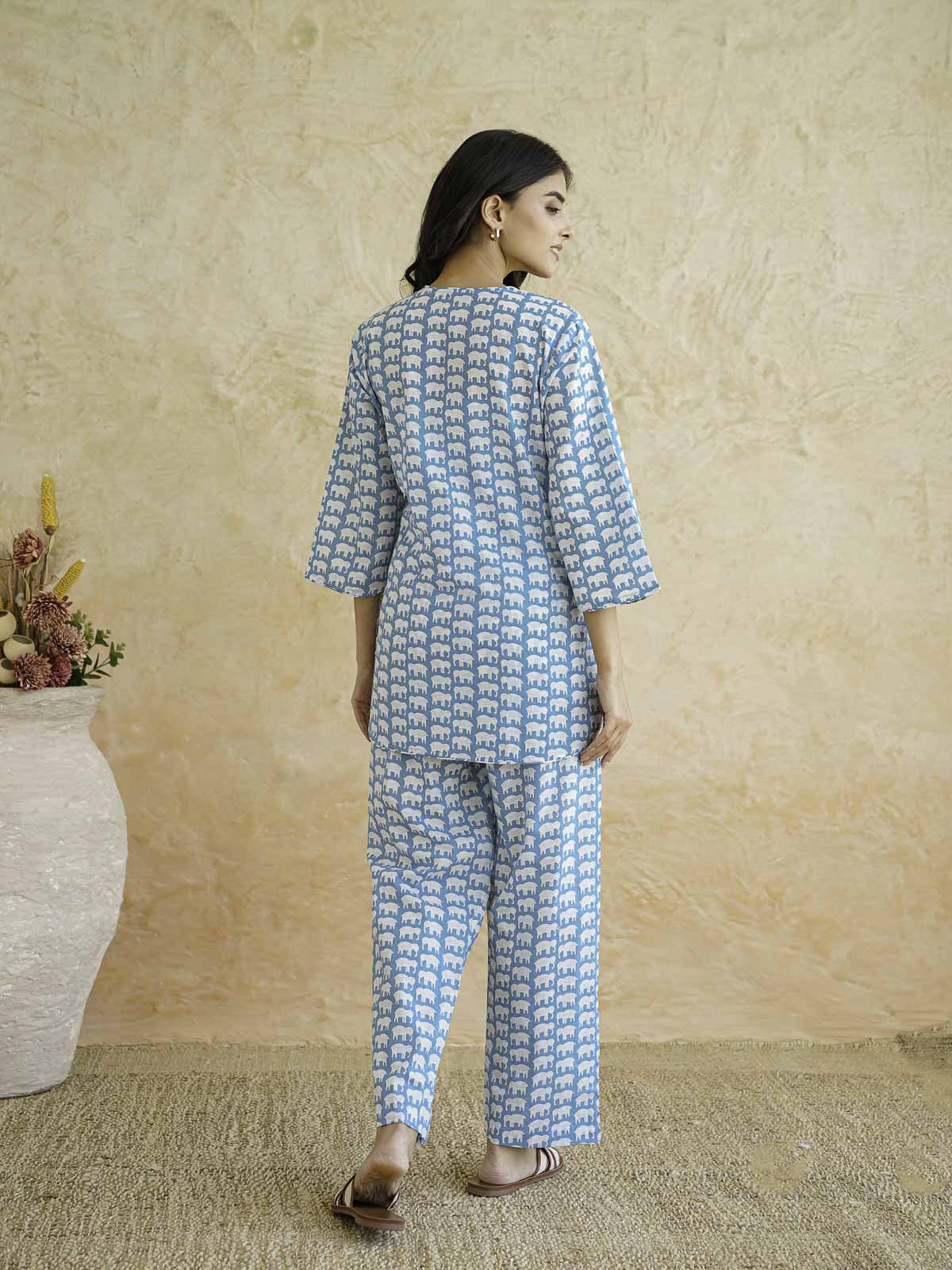 Cotton Printed Lounge Wear Coord Set Sky Blue