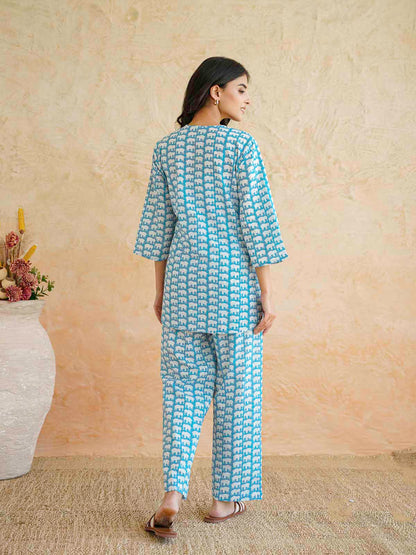 Cotton Printed Lounge Wear Coord Set Sky Blue