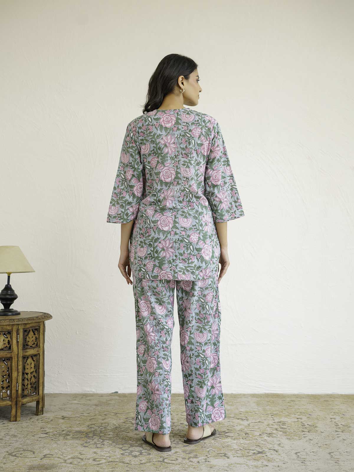 Cotton Printed Lounge Wear Coord Set Light Green