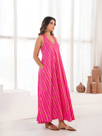 Cotton Printed Aline Moana Dress Pink