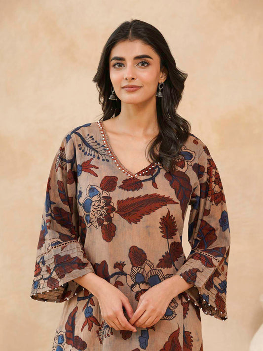 Cotton Printed Ultimate Aline Kurta For Women Beige