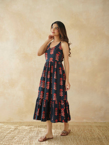 Cotton Printed Lana Dress For Women Red Coral