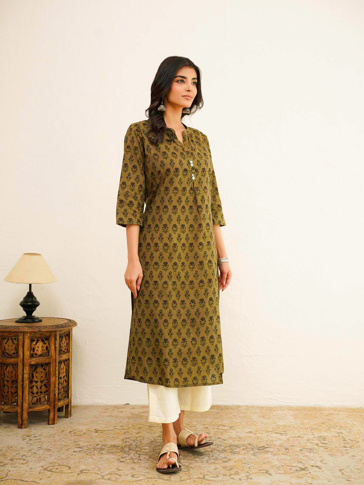Cotton Pleat Kurta For Women Beige