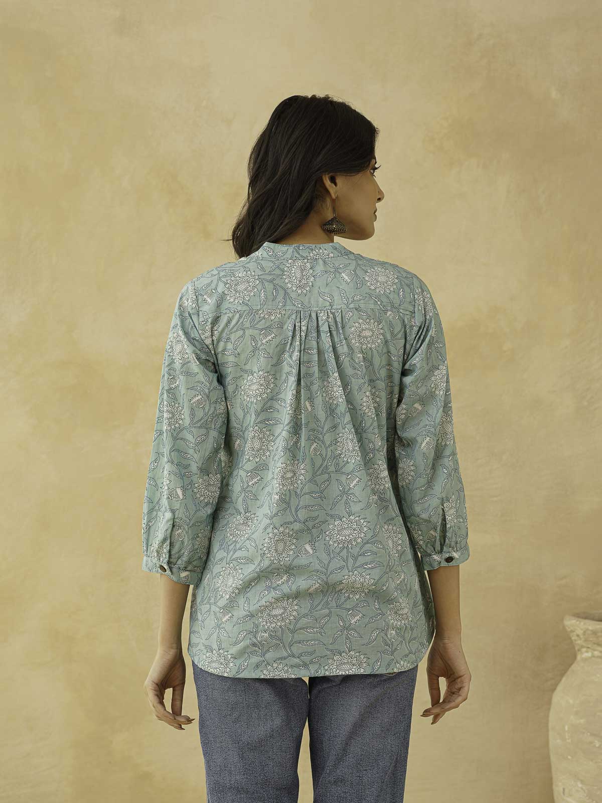 Cotton Printed Everyday Tunic Top For Women Green