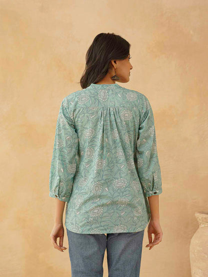 Cotton Printed Everyday Tunic Top For Women Green