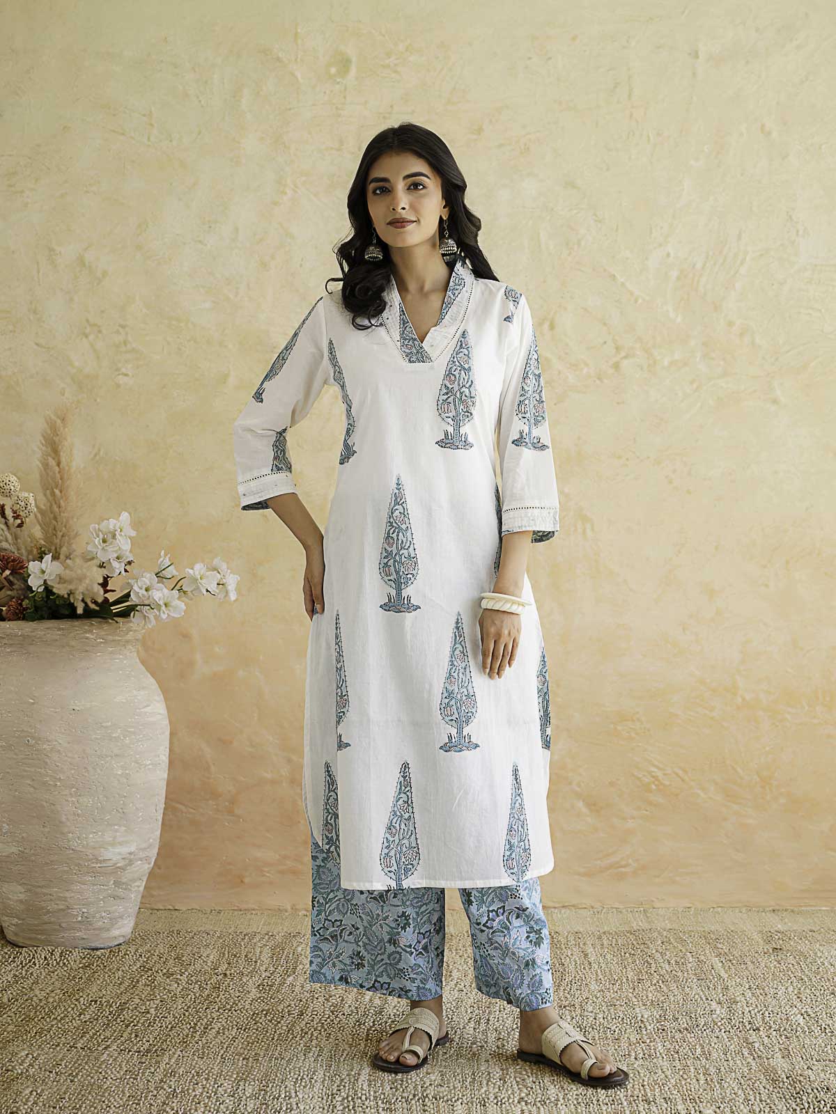 Classic Cotton Kurta Set For Women White