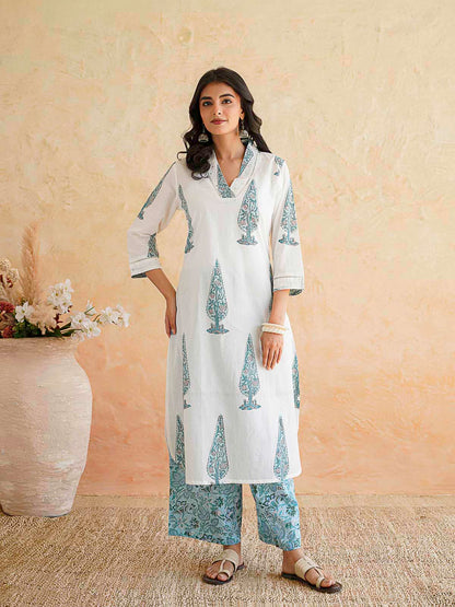 Classic Cotton Kurta Set For Women White