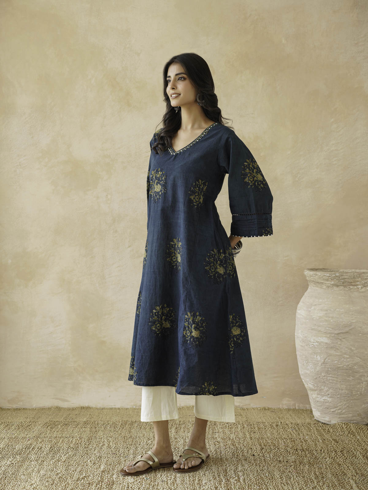 Cotton Printed Ultimate Aline Kurta For Women Indigo