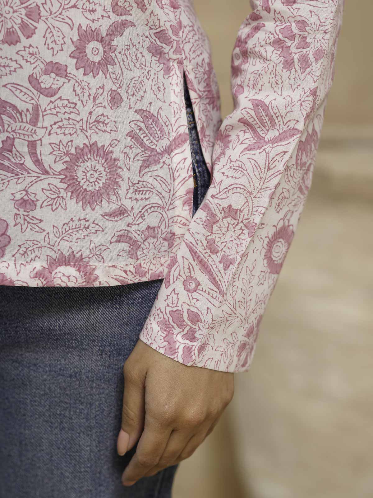 Full Sleeve Cotton Printed Classic Vee Top White