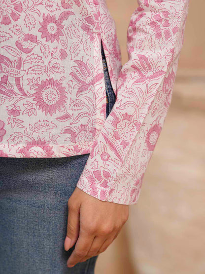 Full Sleeve Cotton Printed Classic Vee Top White