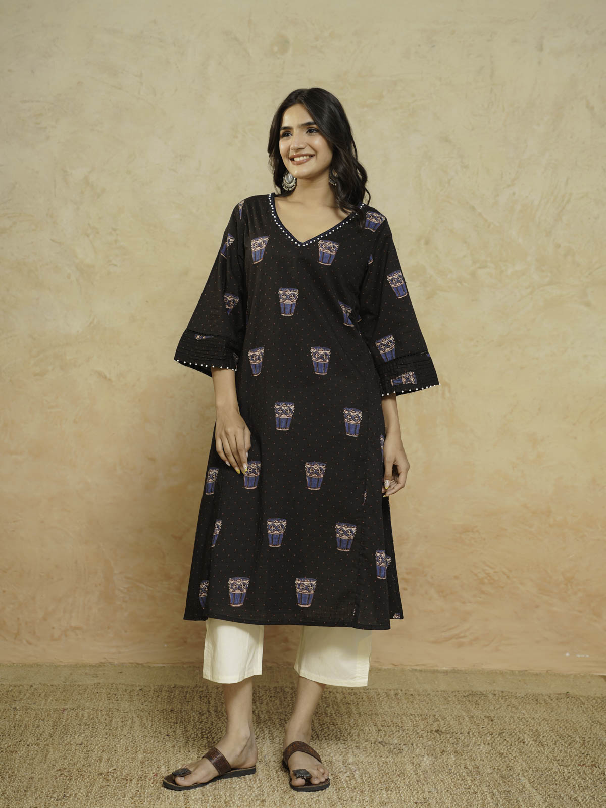 Cotton Printed Ultimate Aline Kurta For Women Black